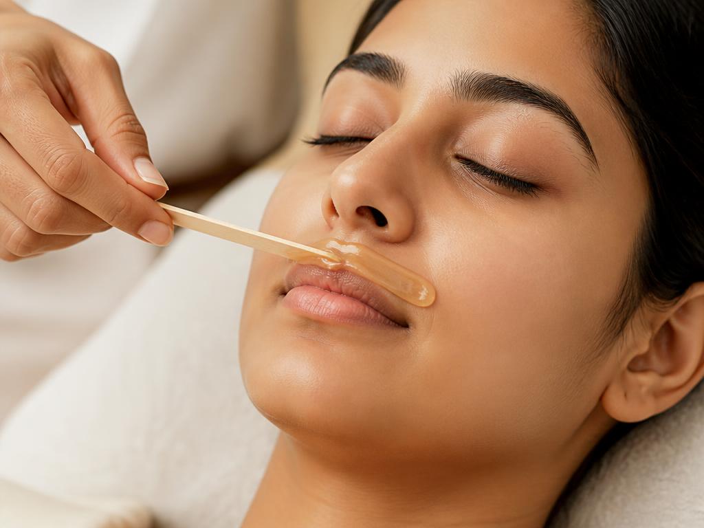 Hard wax applied to the upper lip area