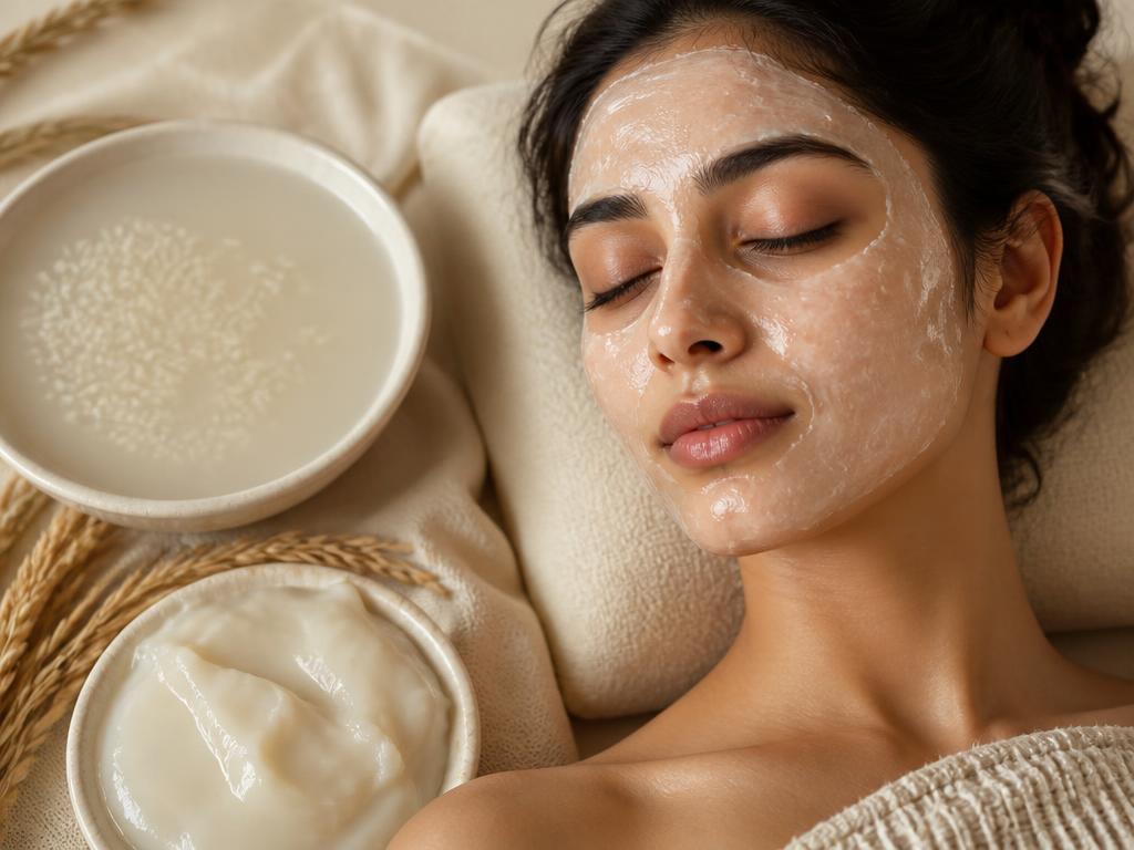 Milky rice water facial mask during treatment