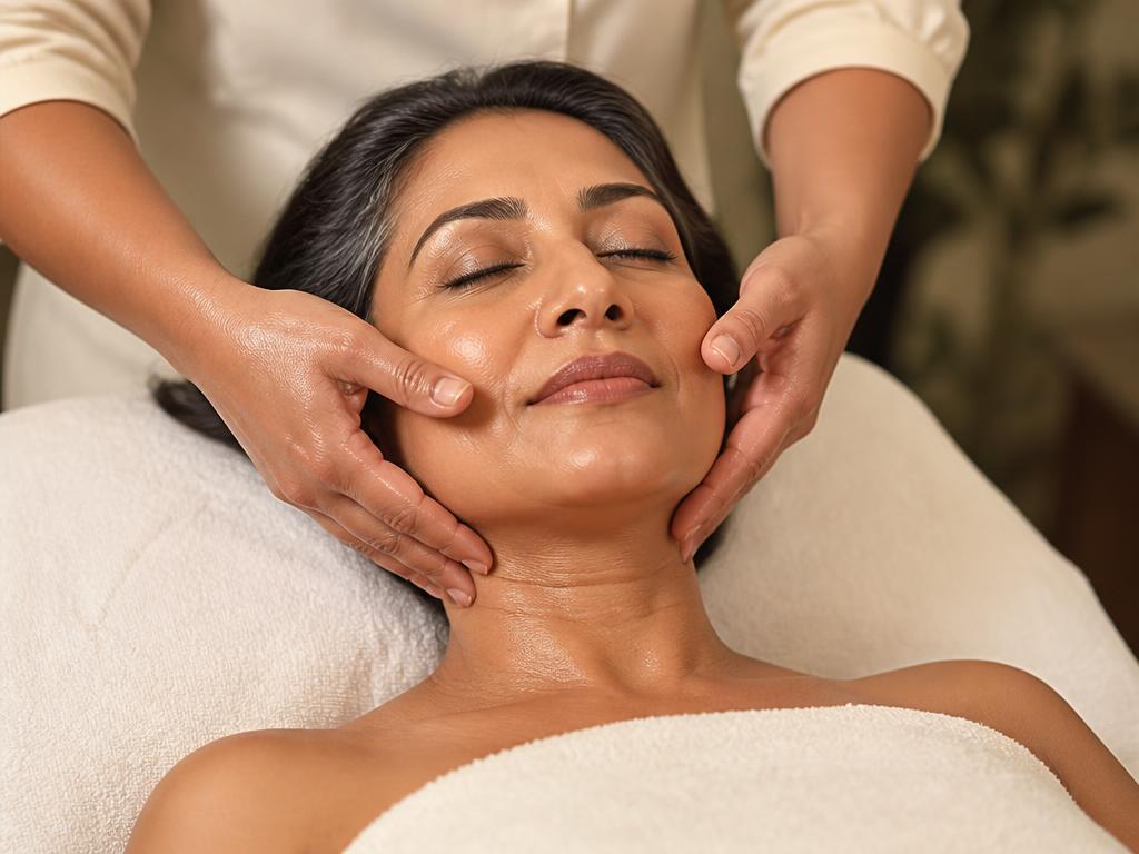 Lifting facial massage along the jawline