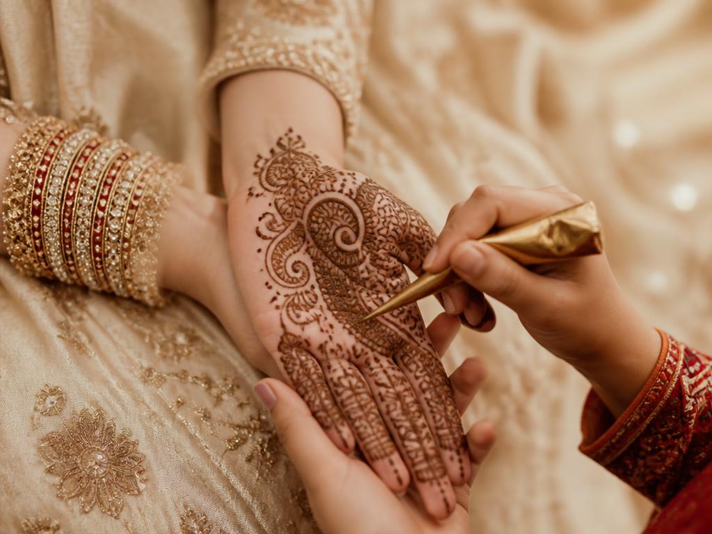 Detailed Indian mehendi being applied to a hand