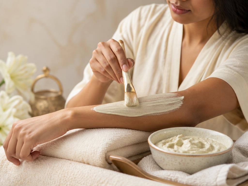 De-tan treatment pack applied to the forearm