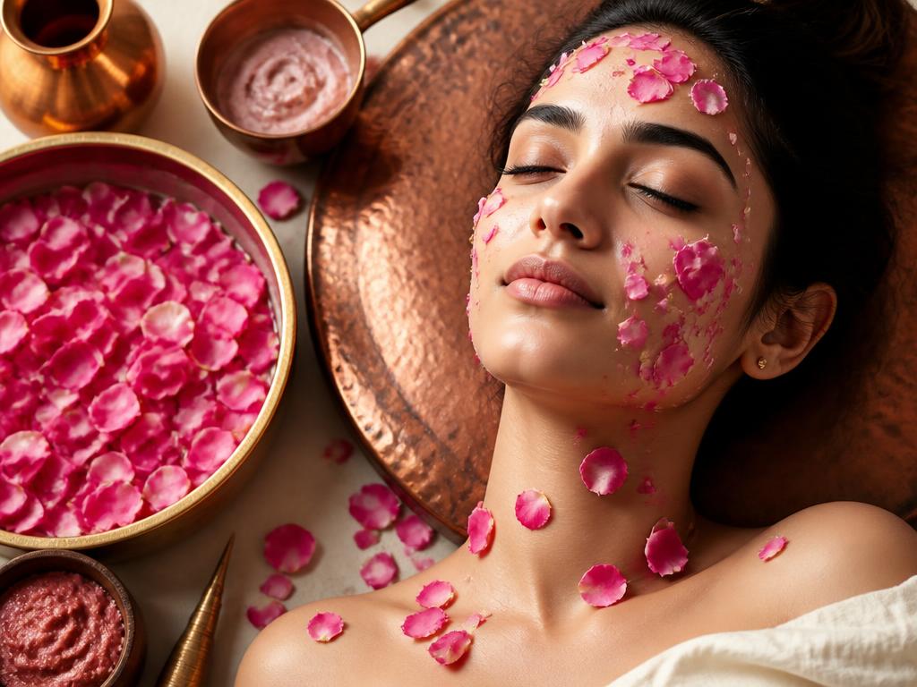 Rose petal Ayurvedic facial with copper tools